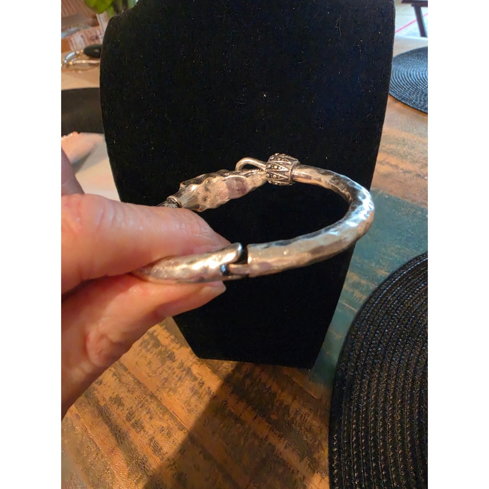 Lucky Brand Mixed Metal Hammered Bead Black Leather Double Strand Bracelet